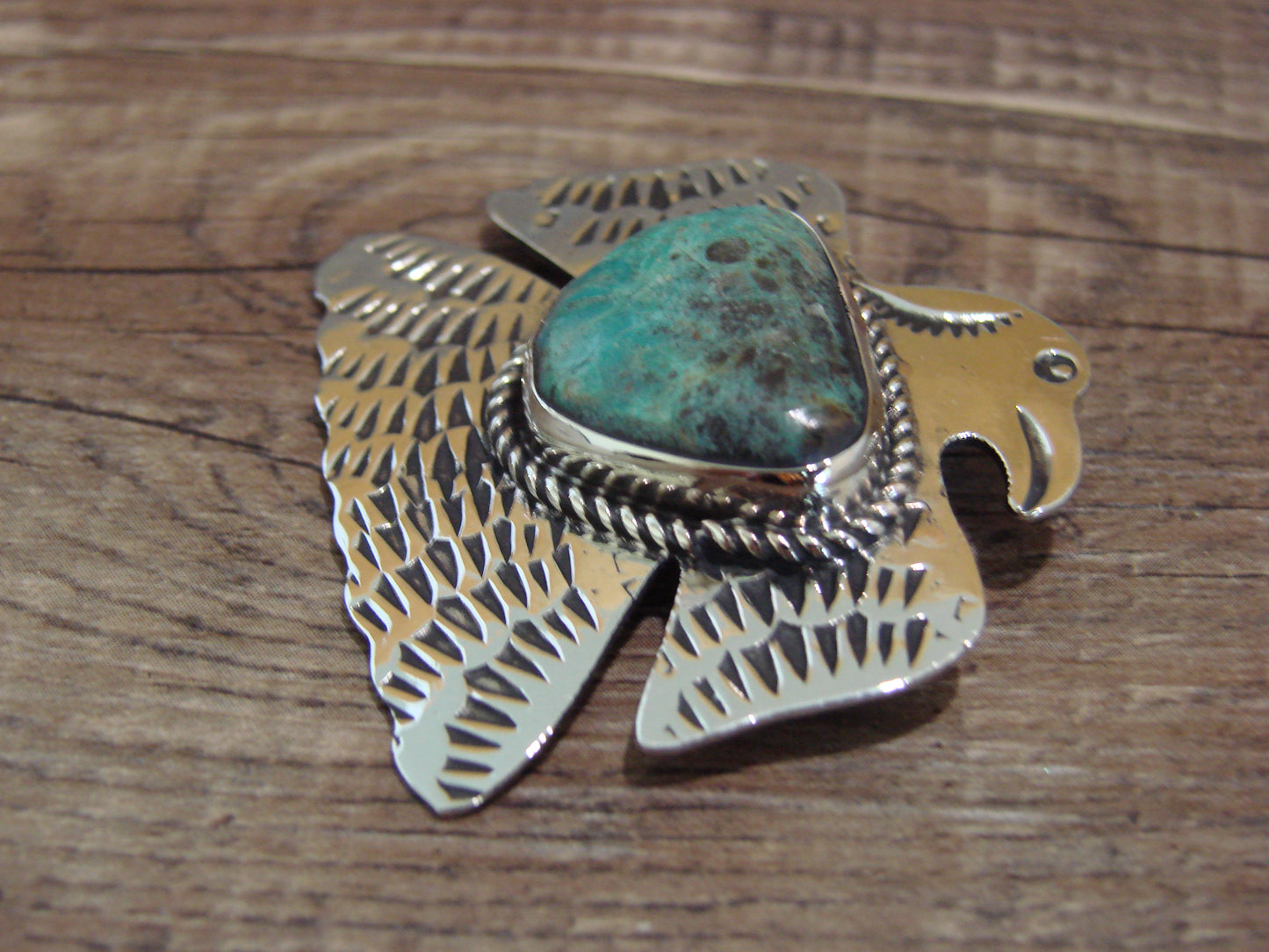 Navajo Indian Nickel Silver & Turquoise Eagle Pendant - Cleveland
