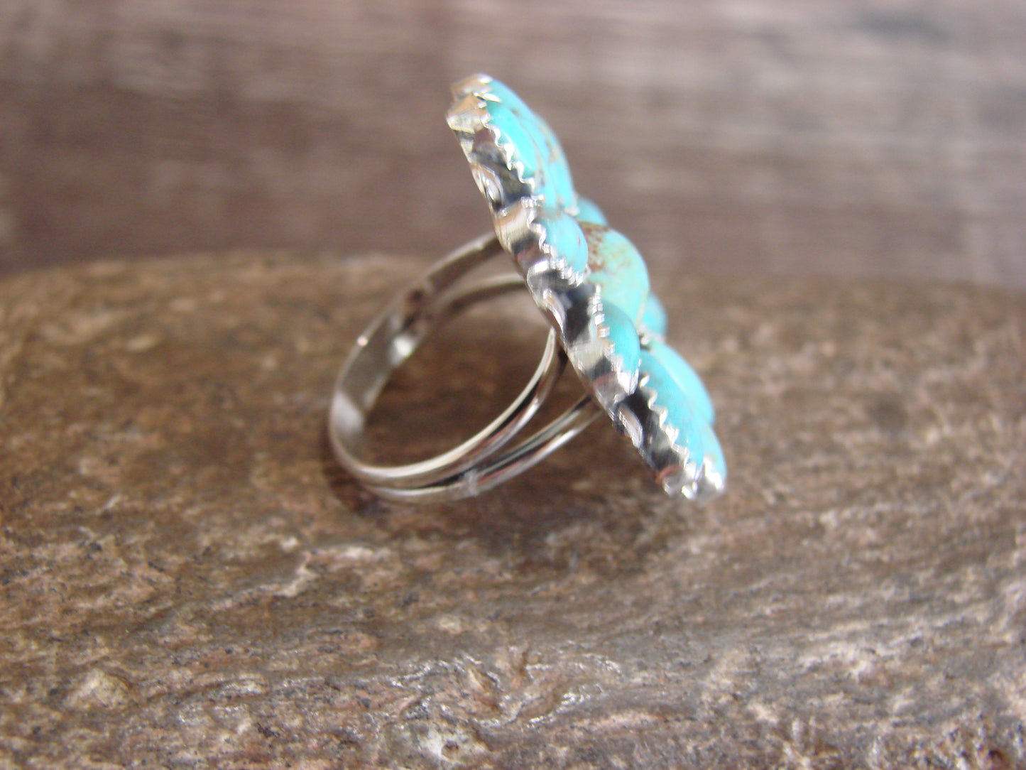 Native American Sterling Silver Turquoise Cluster Ring - Perry - Size 6