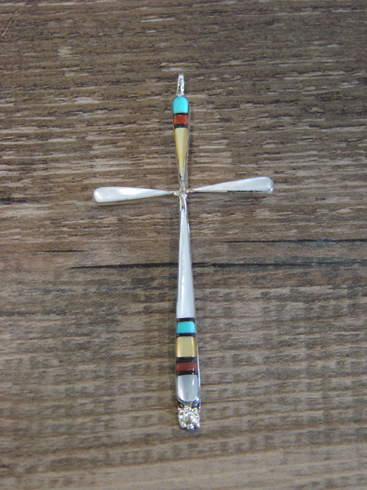 Native American Sterling Silver Multi Stone Inlay Cross Pendant by Noche