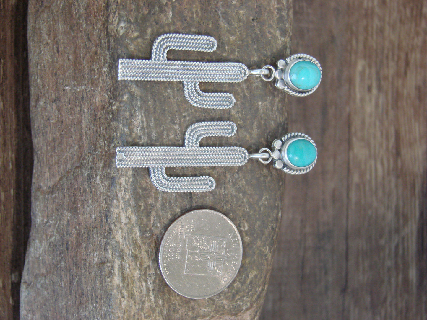 Native American Sterling Silver Turquoise Cactus Post Earrings - McCarthy