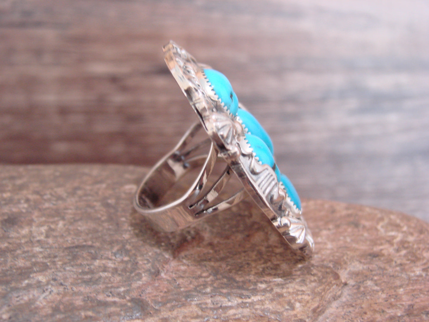 Native American Sterling Silver & Turquoise Cluster Ring by Becenti - Size 5.5