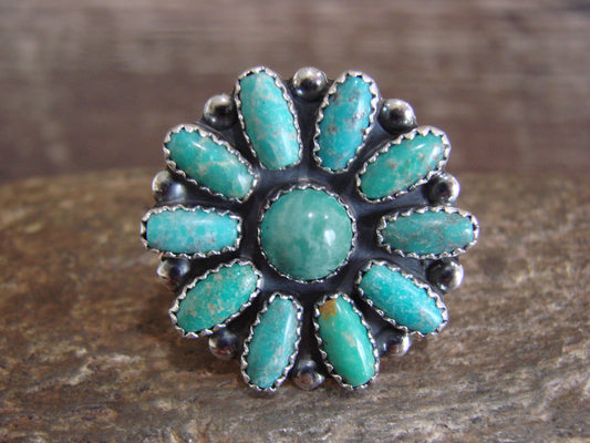 Native American Sterling Silver Turquoise Cluster Ring - Perry - Size 9.5