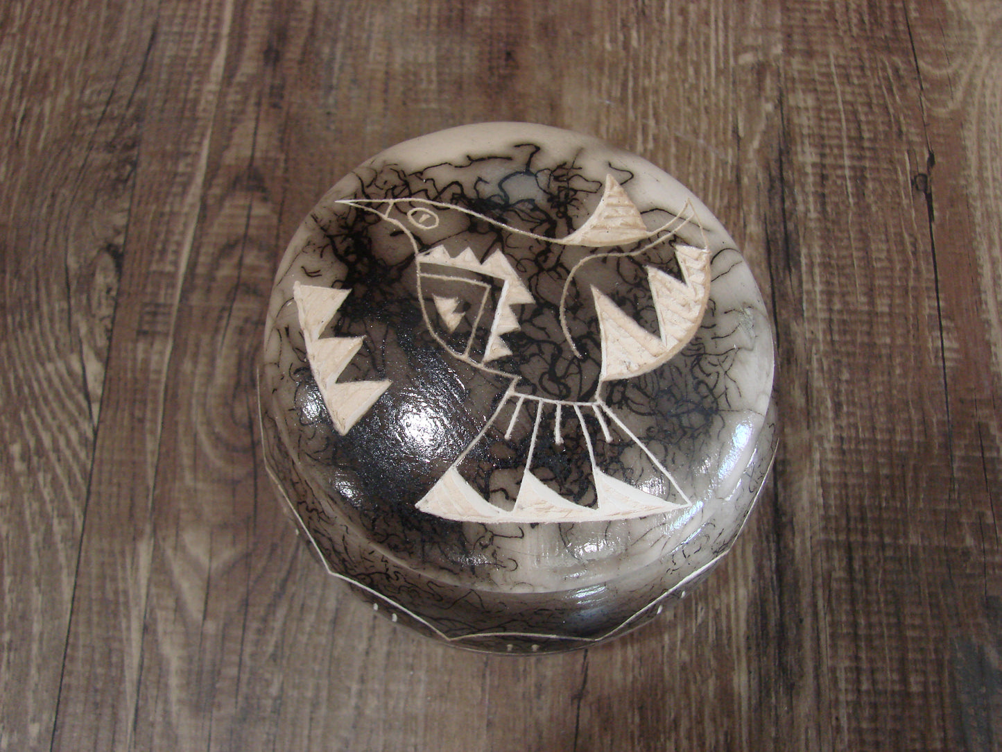 Native American Pottery Horse Hair Jewelry Trinket Box by Vail