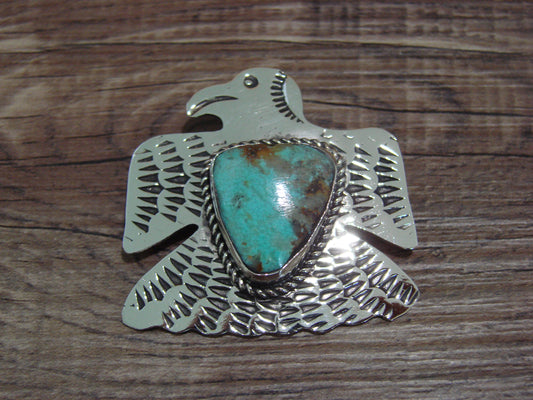 Navajo Indian Nickel Silver & Turquoise Eagle Pendant - Cleveland