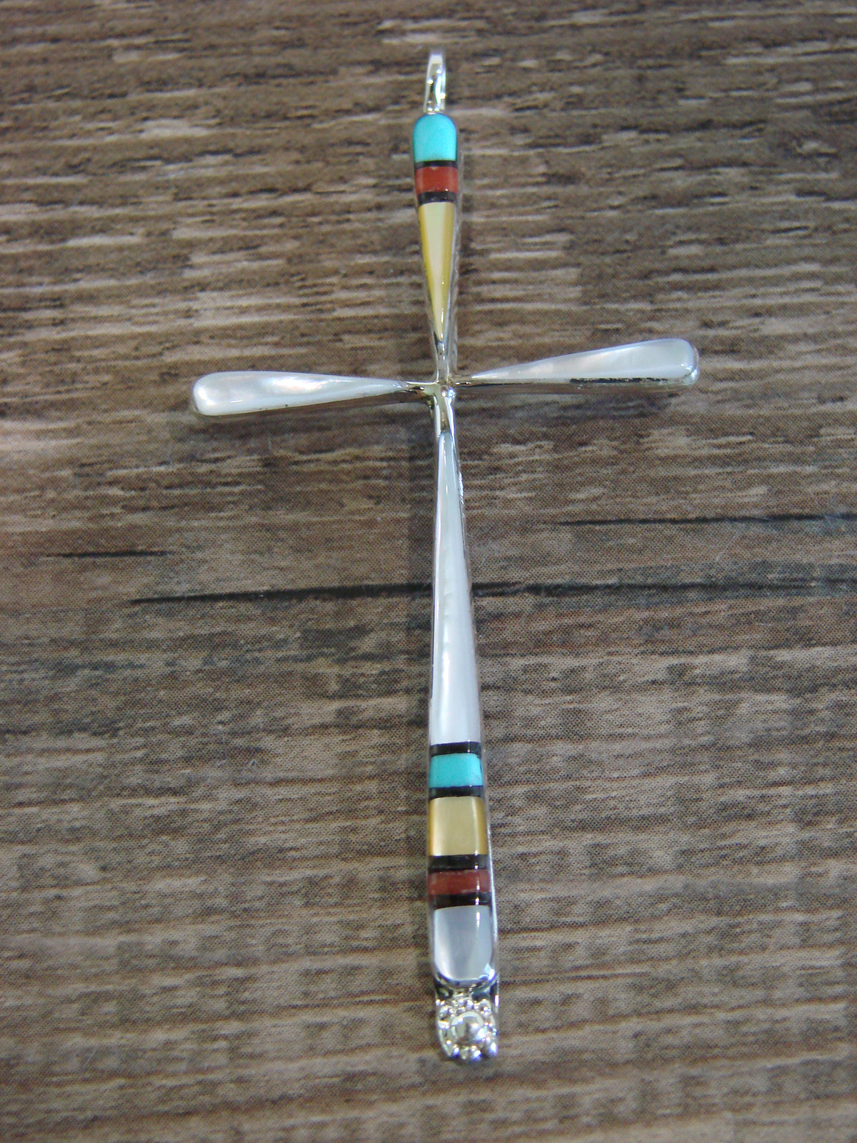 Native American Sterling Silver Multi Stone Inlay Cross Pendant by Noche