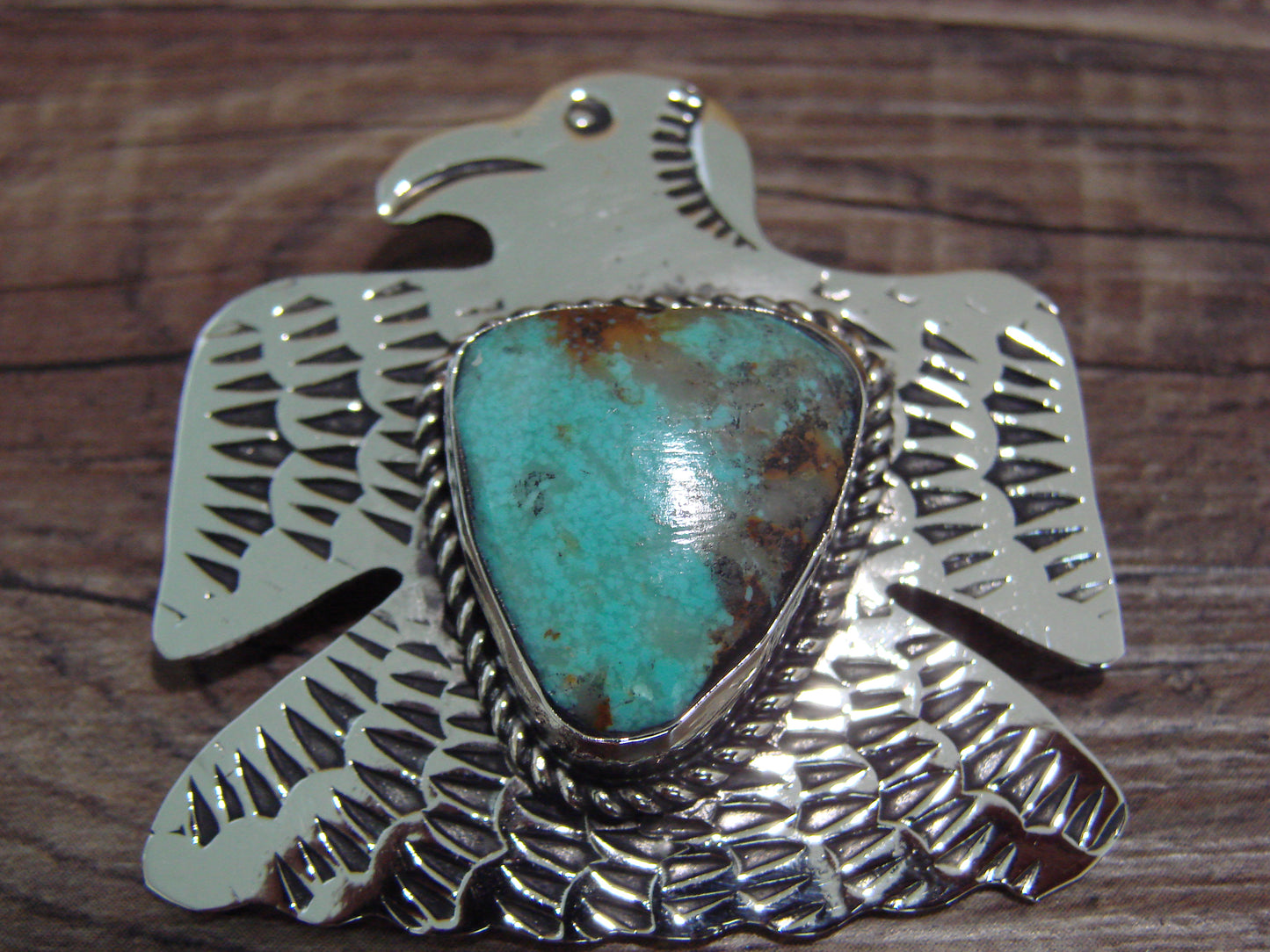 Navajo Indian Nickel Silver & Turquoise Eagle Pendant - Cleveland