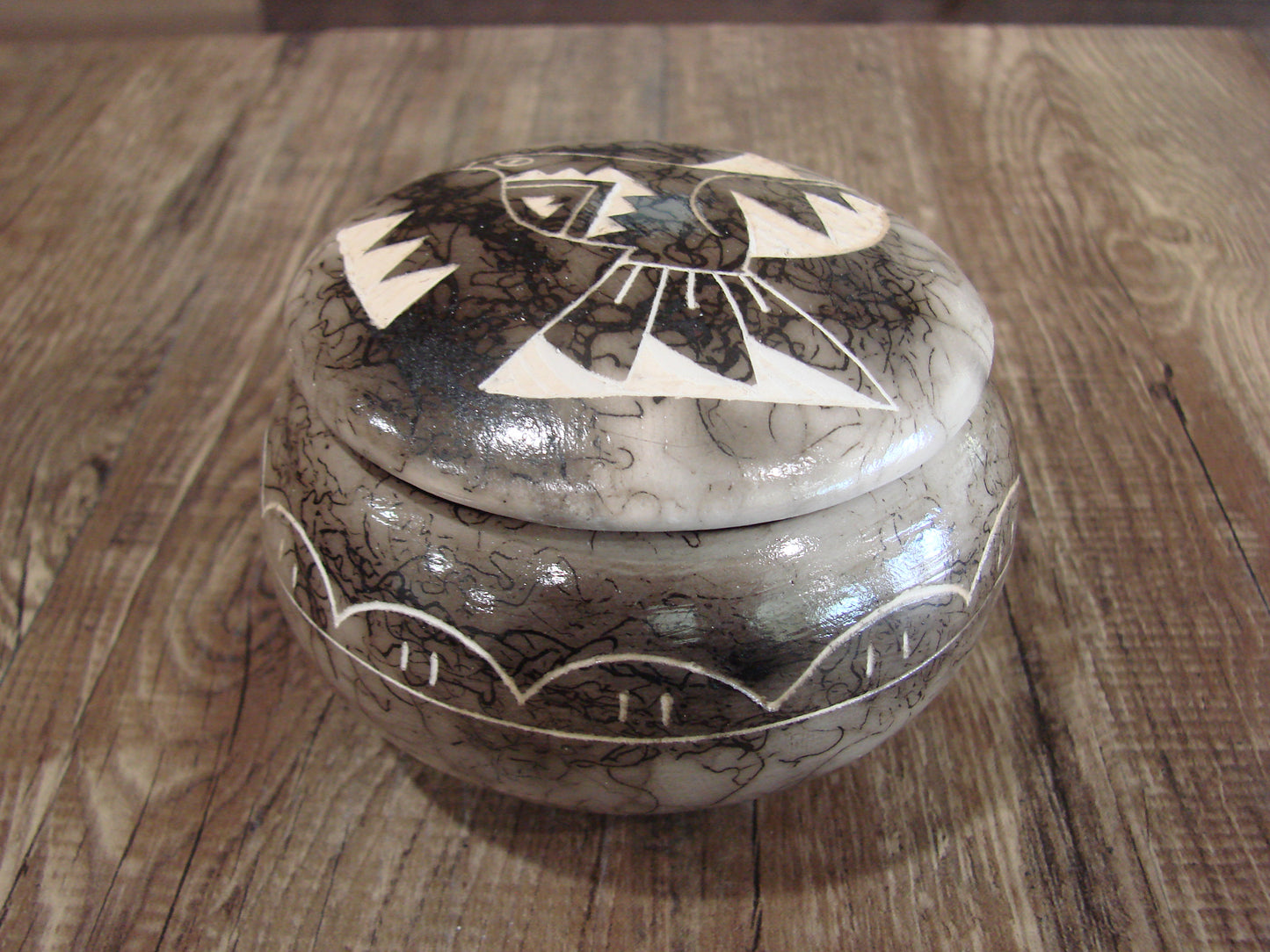 Native American Pottery Horse Hair Jewelry Trinket Box by Vail