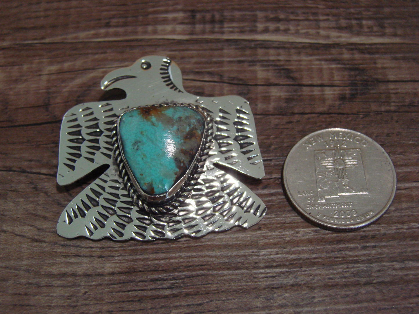 Navajo Indian Nickel Silver & Turquoise Eagle Pendant - Cleveland