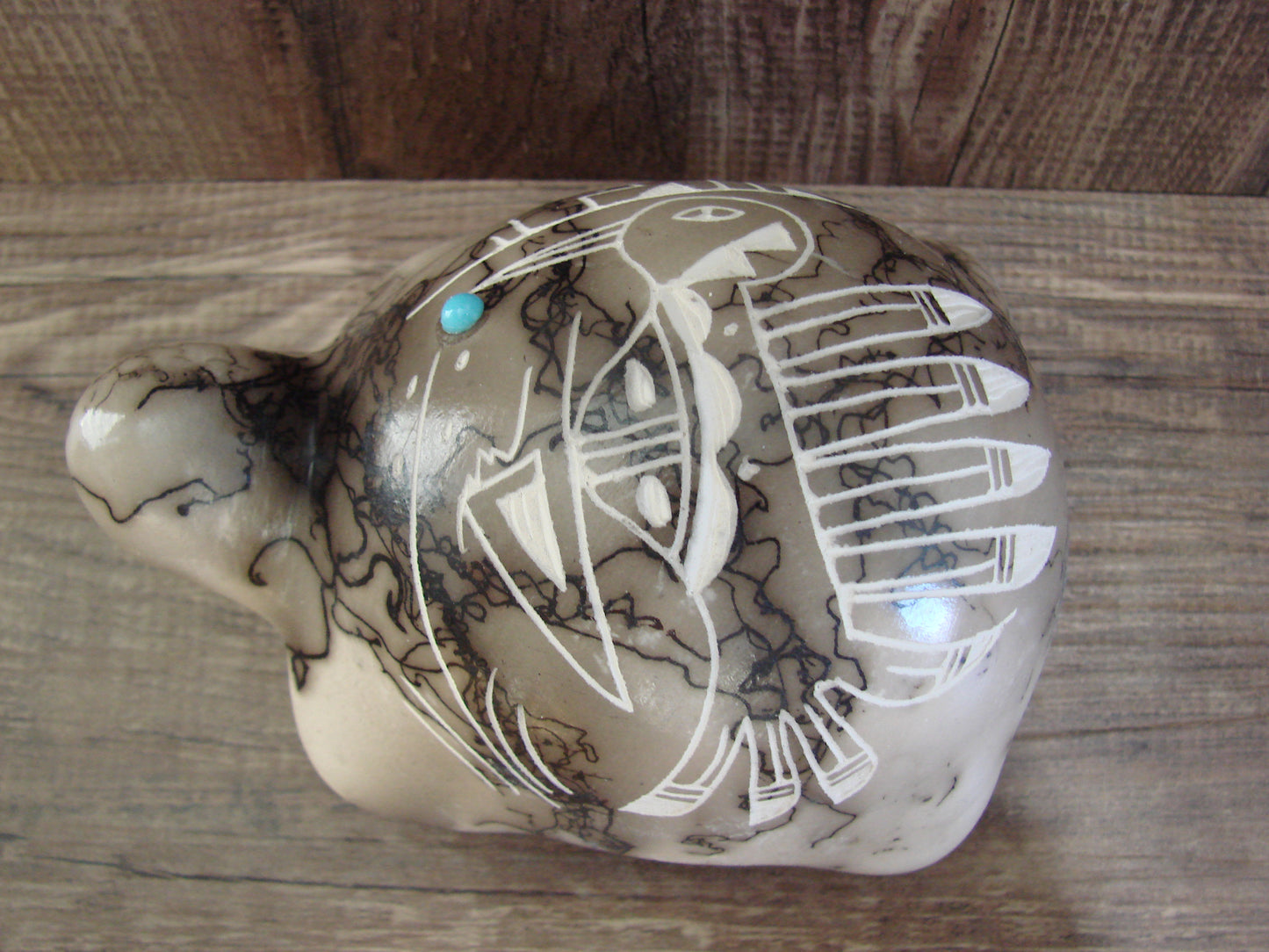 Native American Navajo Indian Pottery Horse Hair Turtle Sculpture by Vail