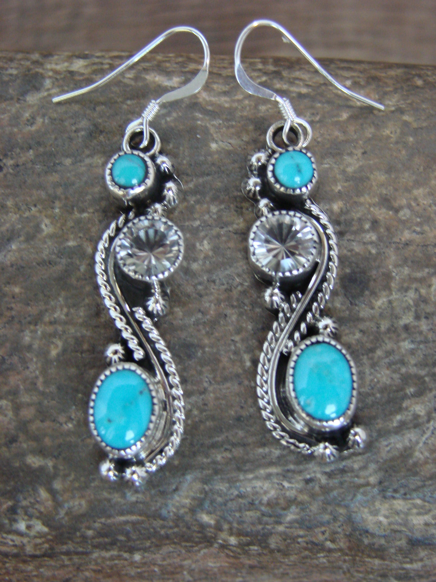 Native American Sterling Silver Turquoise Dangle Earrings - Garcia