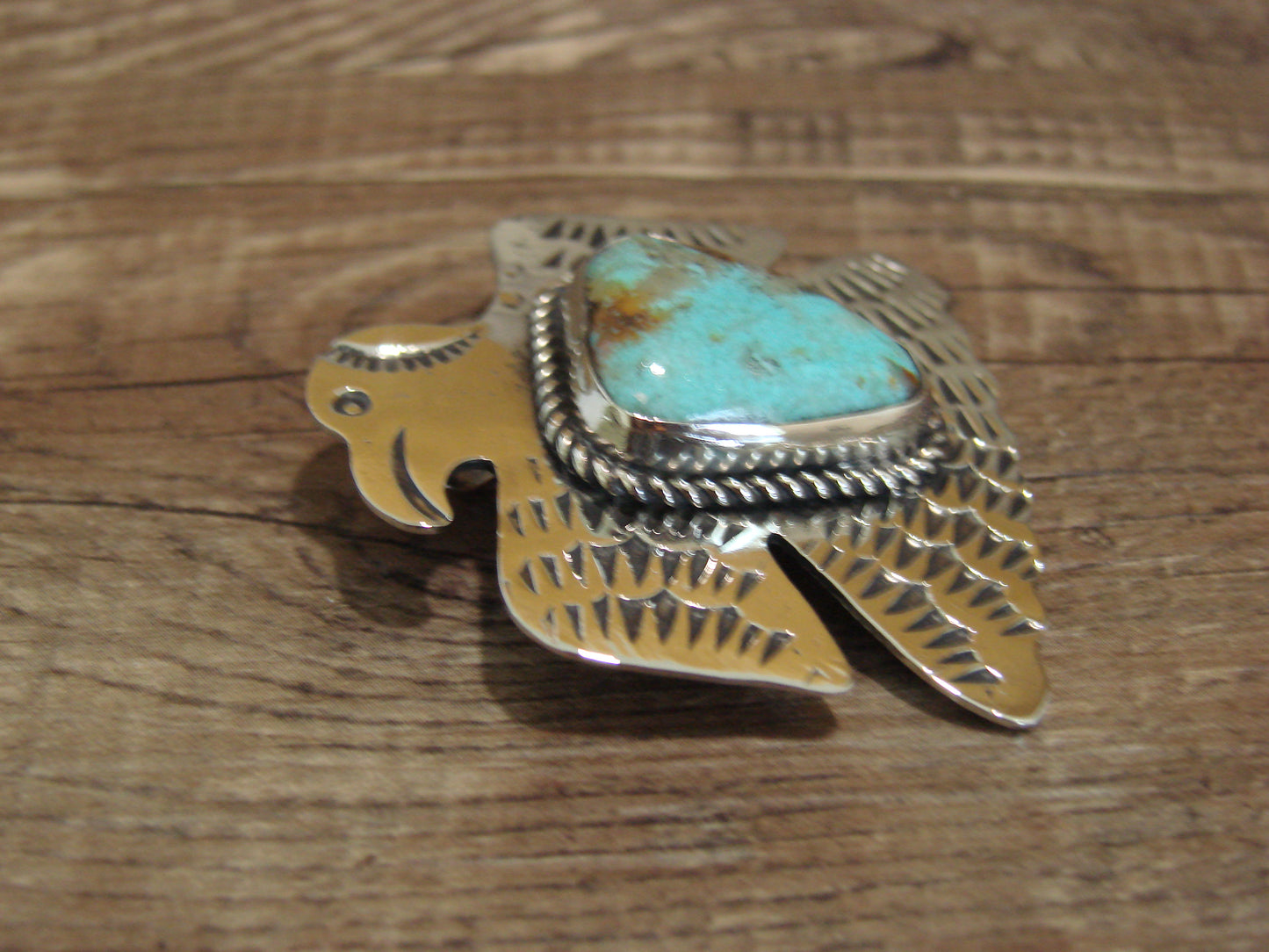 Navajo Indian Nickel Silver & Turquoise Eagle Pendant - Cleveland