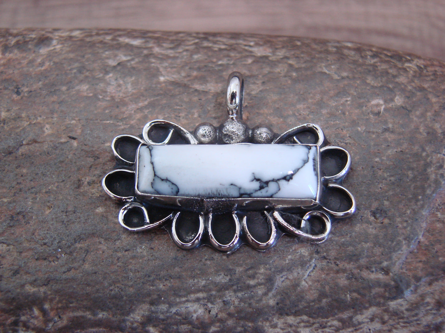 Native American Nickel Silver & Howlite Pendant - Cleveland