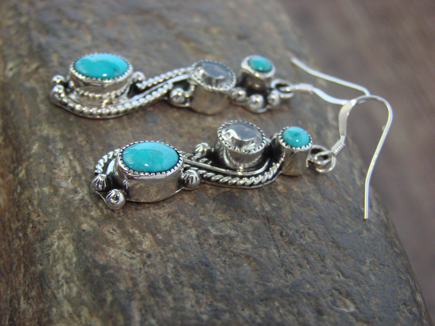 Native American Sterling Silver Turquoise Dangle Earrings - Garcia