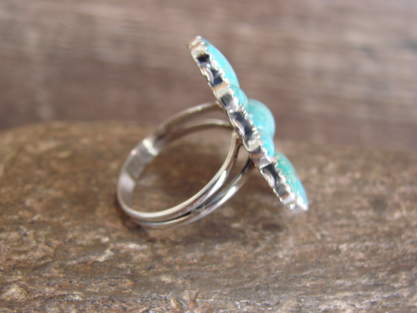 Native American Sterling Silver Turquoise Cluster Ring - Perry - Size 9.5