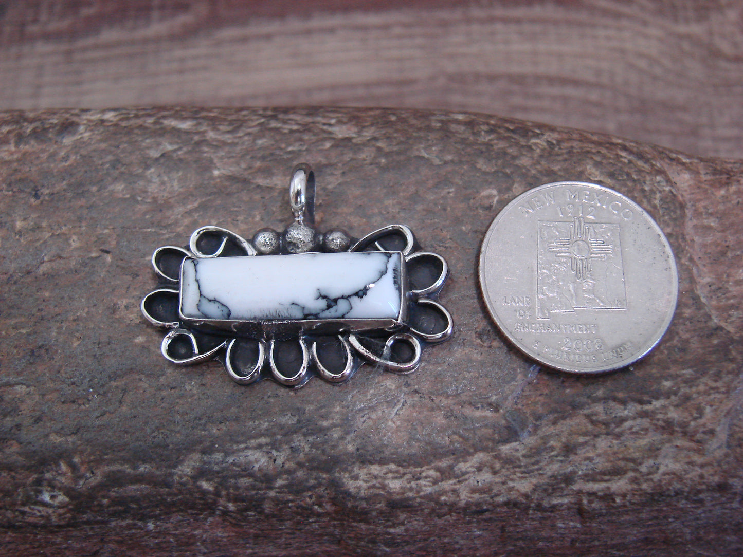 Native American Nickel Silver & Howlite Pendant - Cleveland