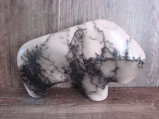 Navajo Pottery Horse Hair Buffalo Sculpture by Vail