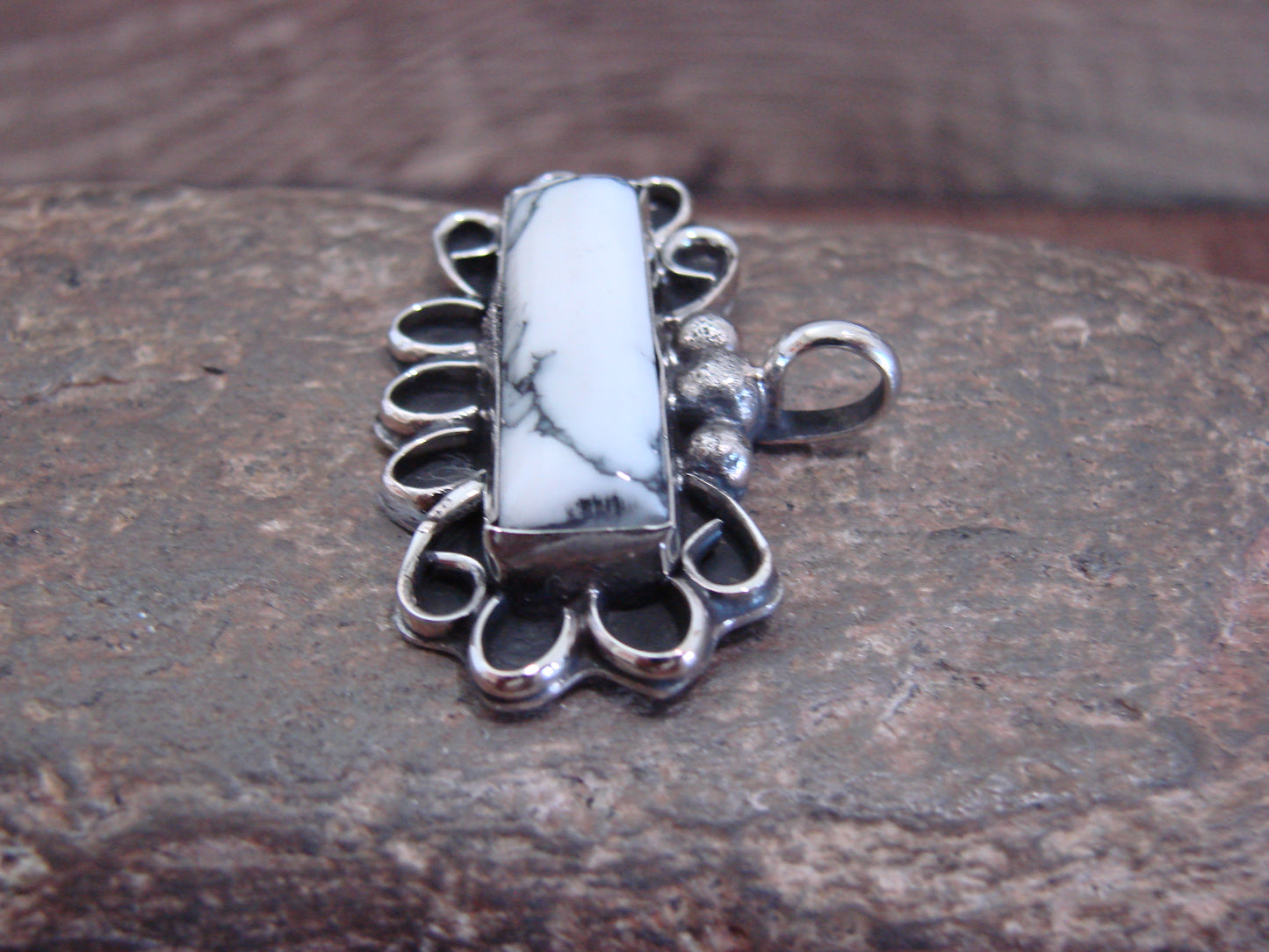 Native American Nickel Silver & Howlite Pendant - Cleveland