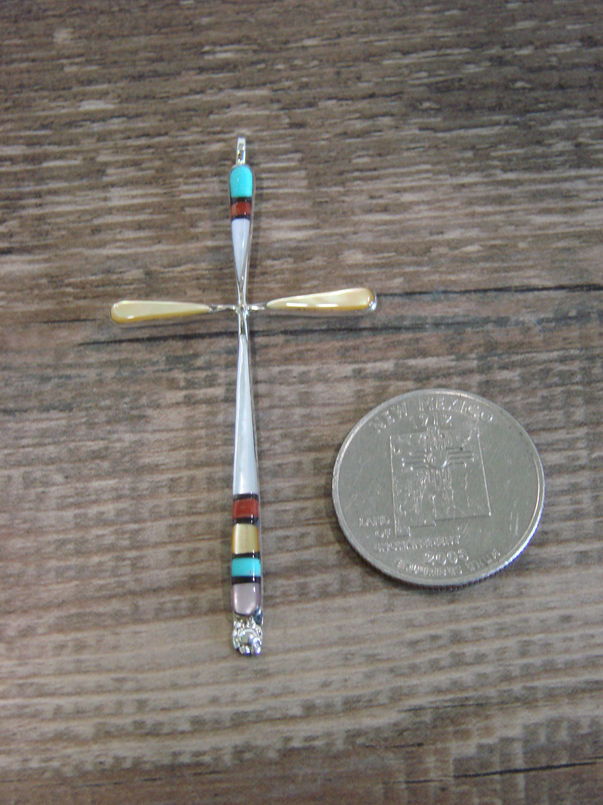 Native American Sterling Silver Multi Stone Inlay Cross Pendant by Noche