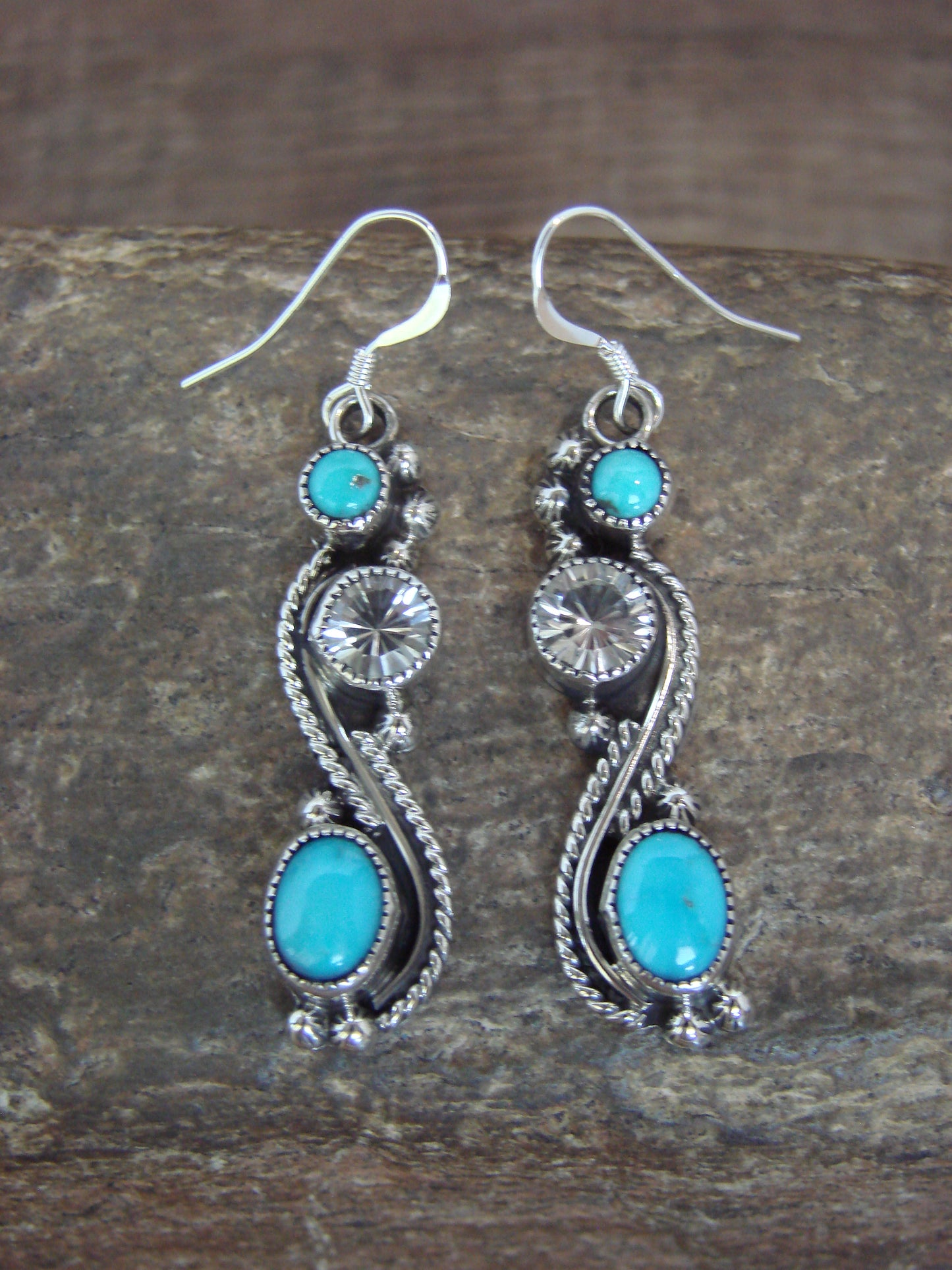 Native American Sterling Silver Turquoise Dangle Earrings - Garcia