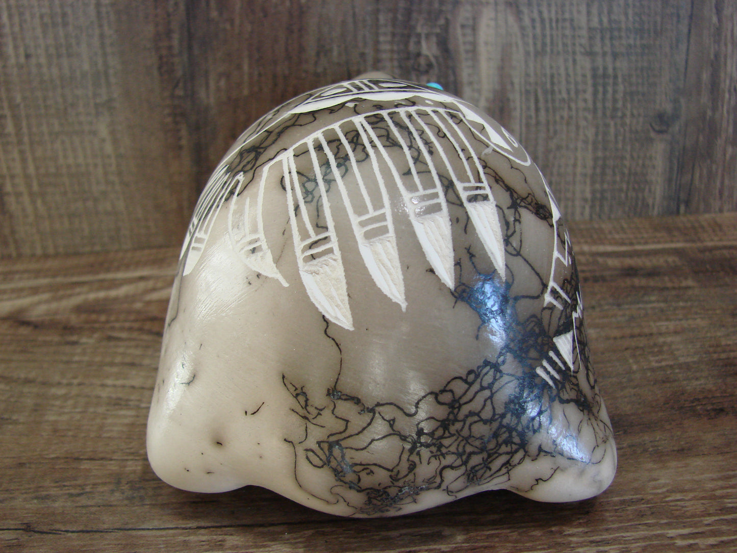 Native American Navajo Indian Pottery Horse Hair Turtle Sculpture by Vail