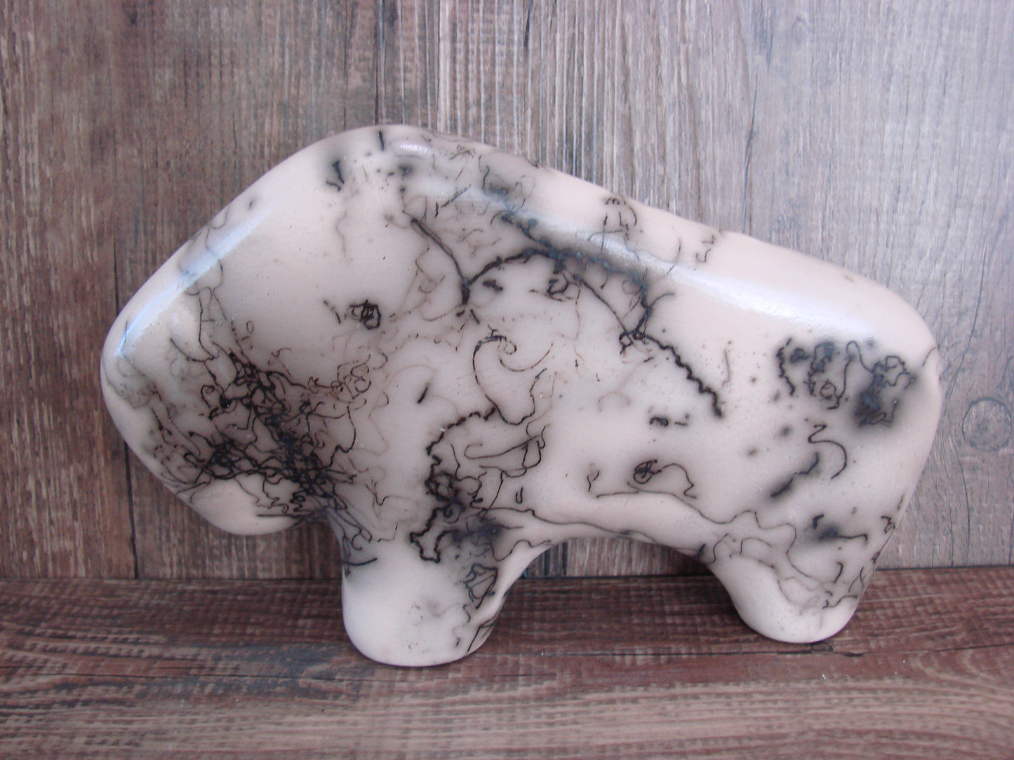 Navajo Pottery Horse Hair Buffalo Sculpture by Vail