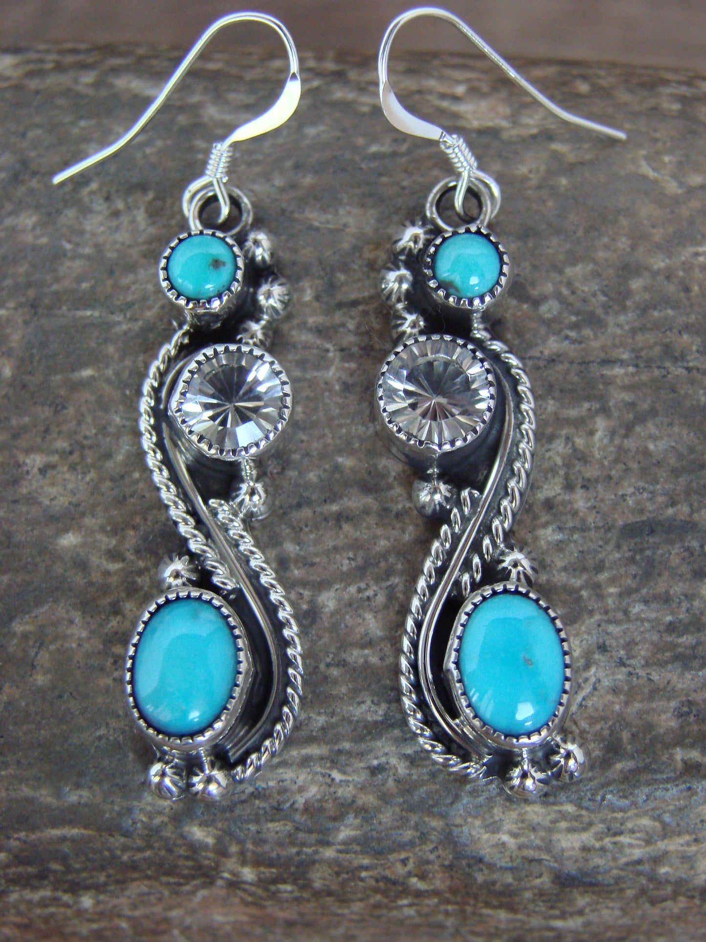 Native American Sterling Silver Turquoise Dangle Earrings - Garcia