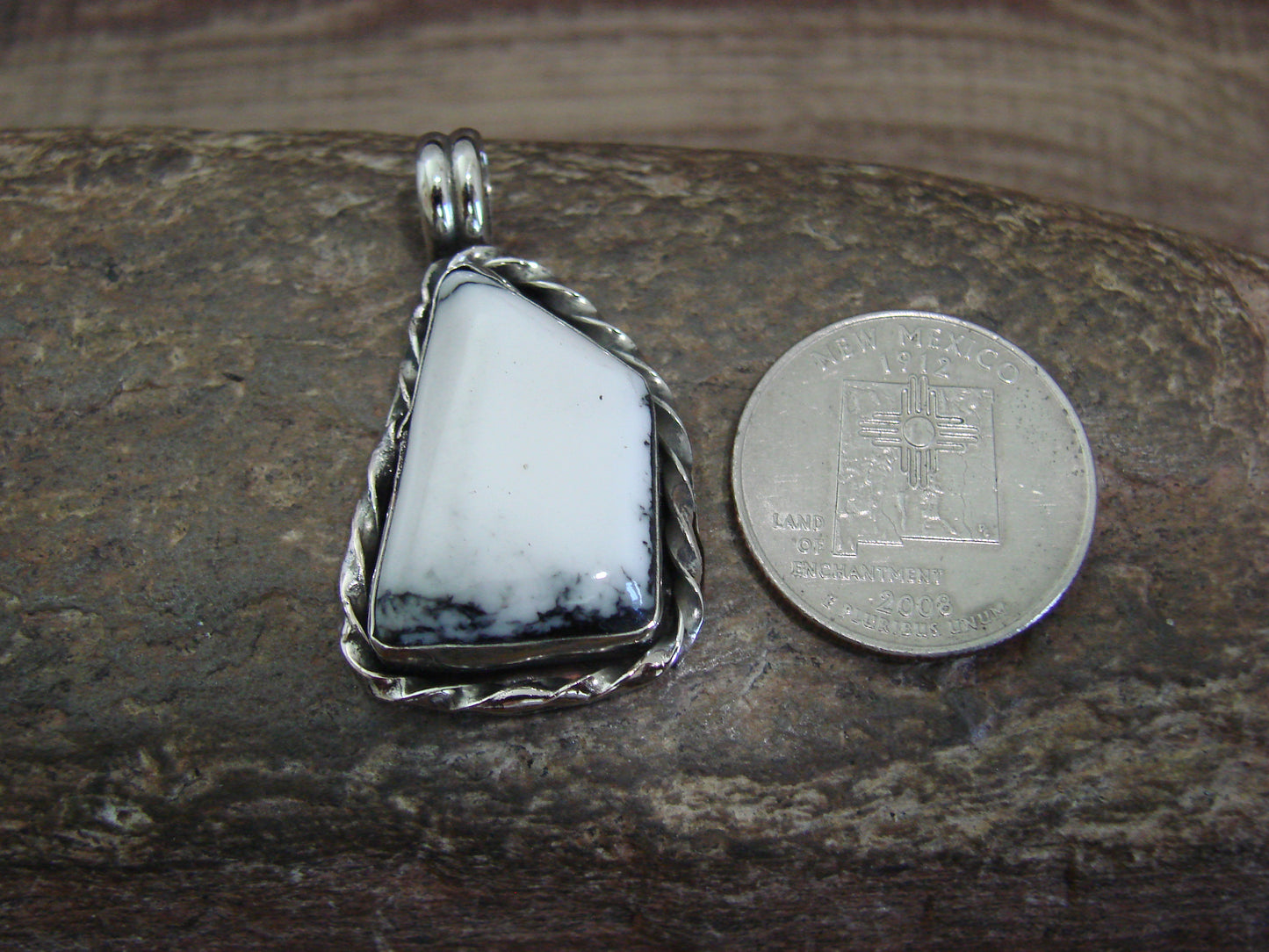 Native American Nickel Silver & Howlite Pendant - Cleveland