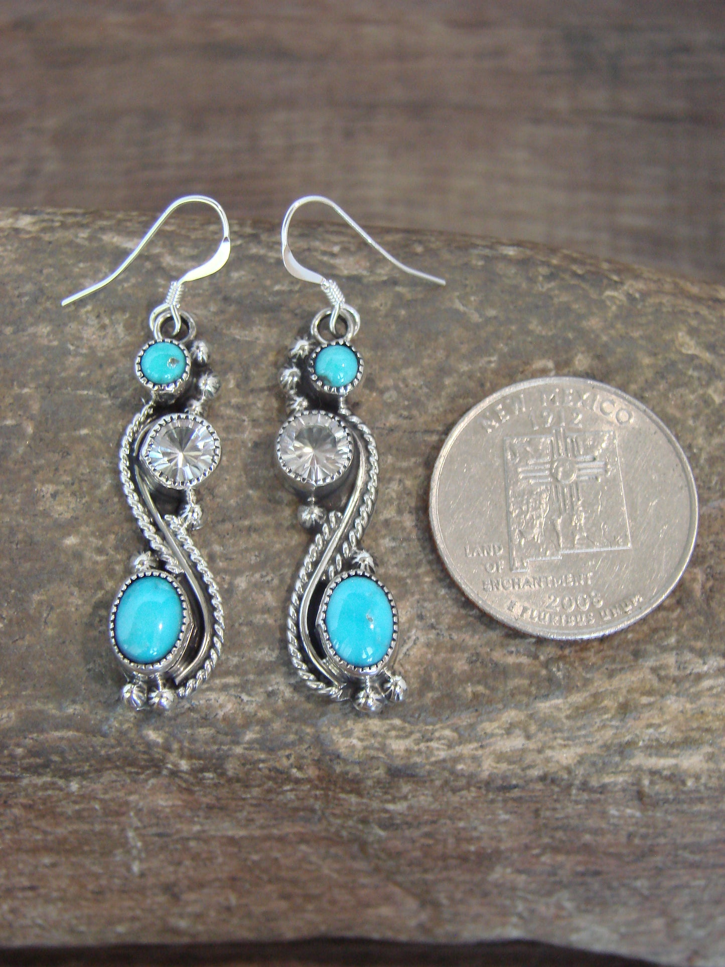 Native American Sterling Silver Turquoise Dangle Earrings - Garcia
