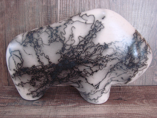Navajo Pottery Horse Hair Buffalo Sculpture by Vail