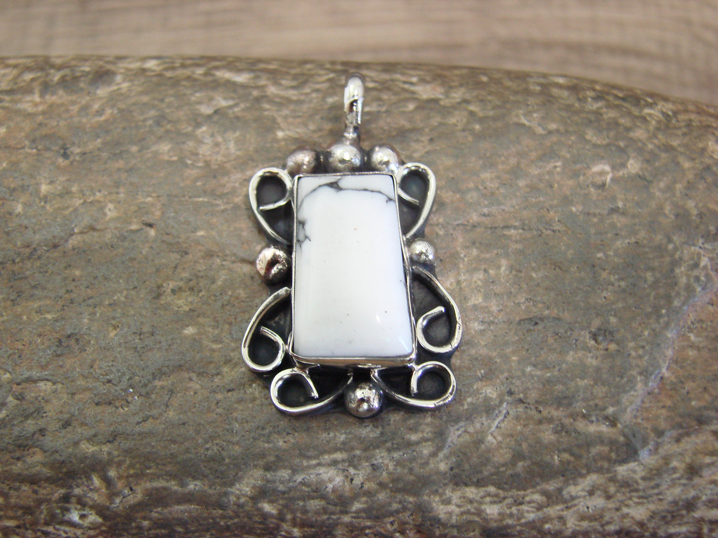 Native American Nickel Silver & Howlite Pendant - Cleveland