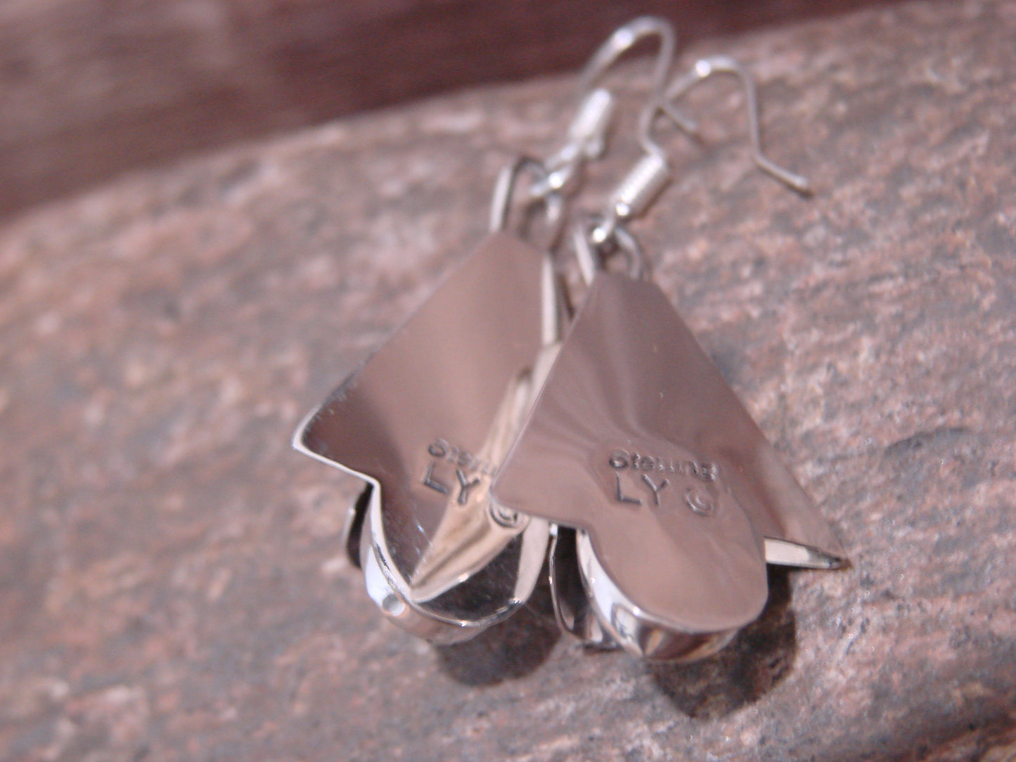 Native American Sterling Silver Onyx Squash Blossom Dangle Earrings - L. Yazzie