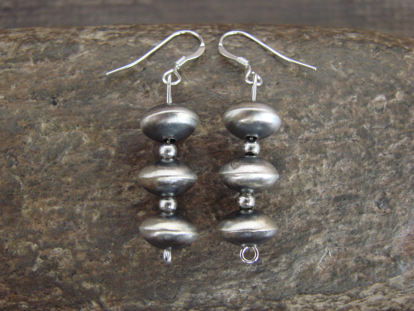 Native American Sterling Silver Navajo Pearl Dangle Earrings by Nez