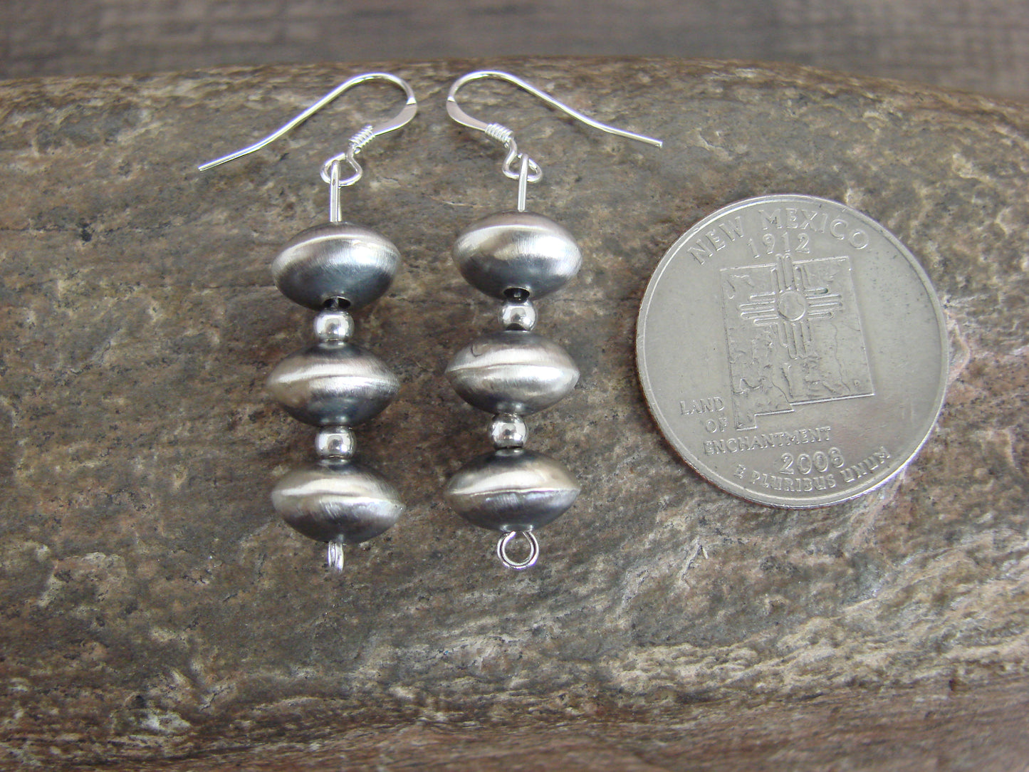 Native American Sterling Silver Navajo Pearl Dangle Earrings by Nez