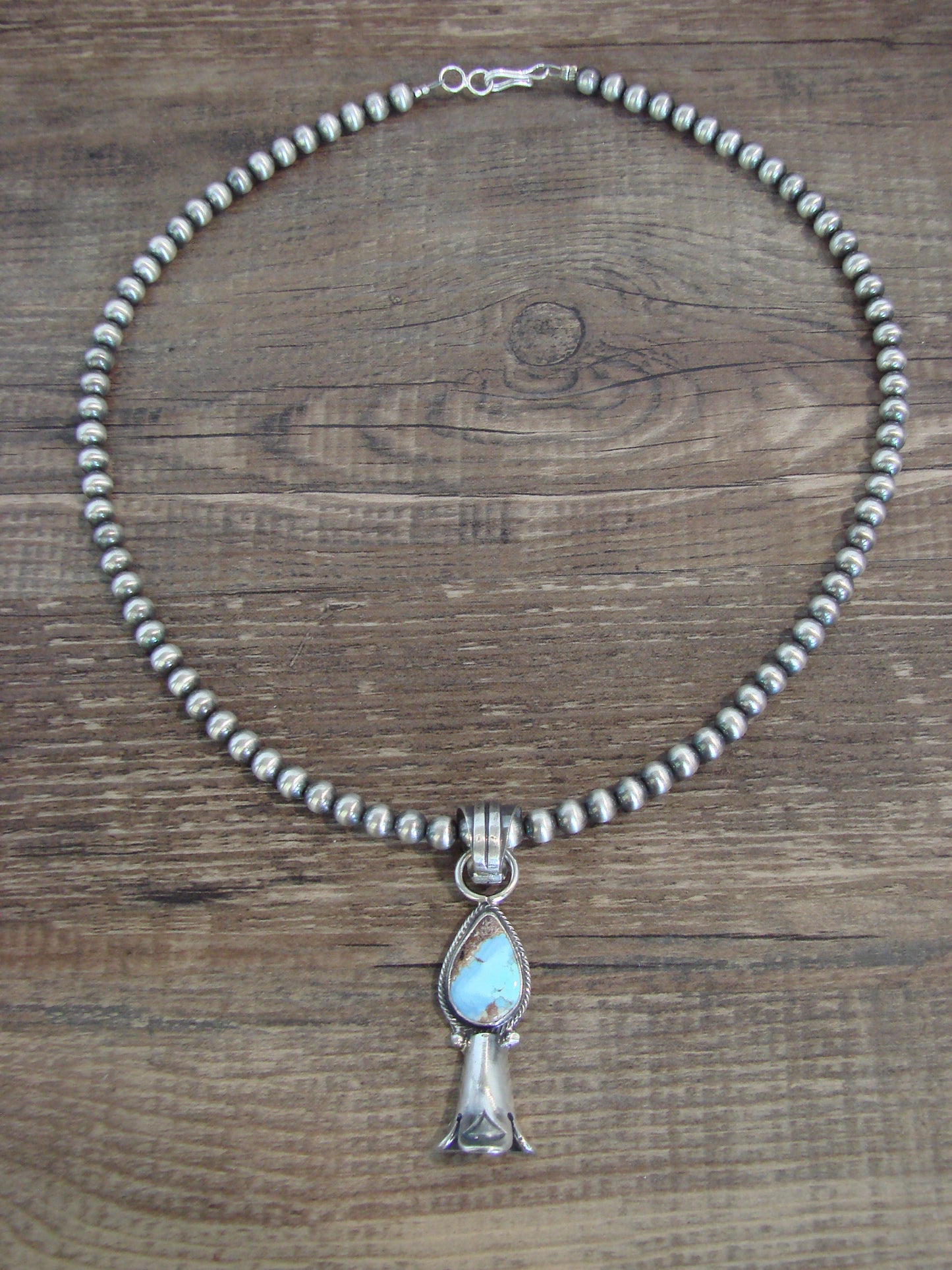 Native American 16" Sterling Silver Turquoise & Navajo Pearl Necklace by Betone