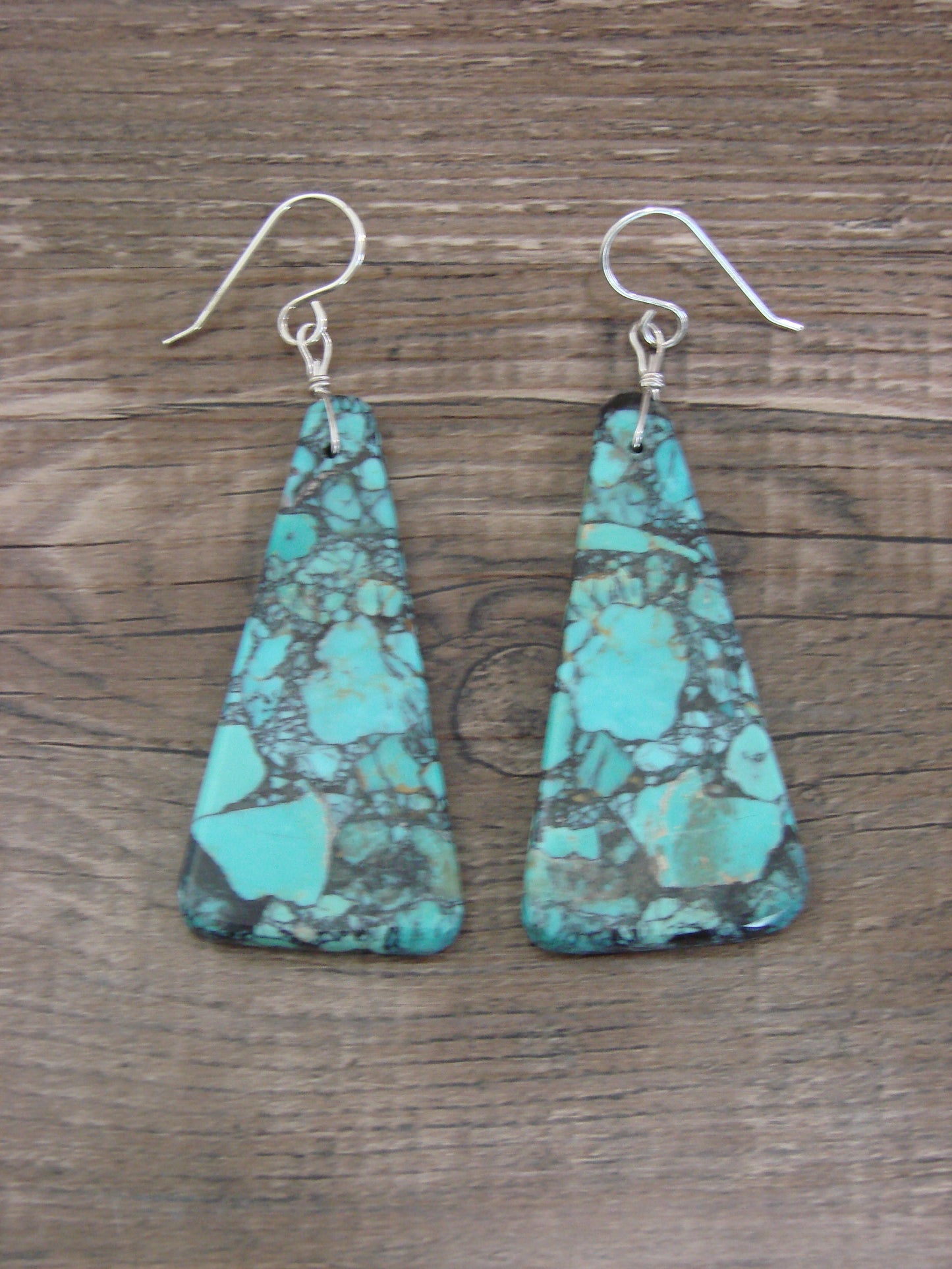 Native American Sterling Silver Turquoise Slab Earrings - Garcia