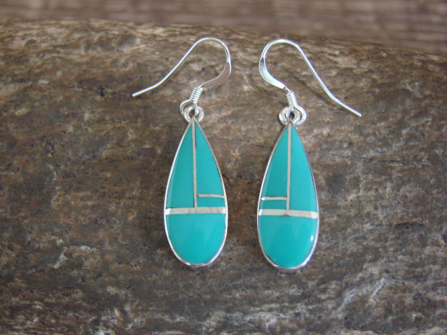 Native American Sterling Silver & Turquoise Inlay Dangle Earrings by Manygoats