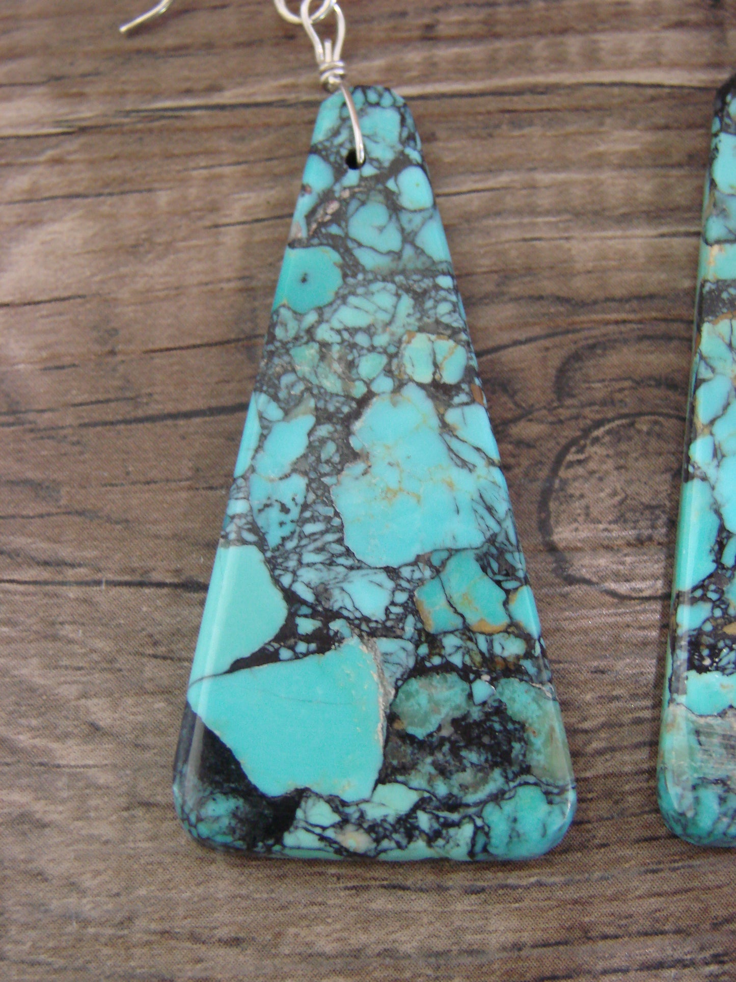 Native American Sterling Silver Turquoise Slab Earrings - Garcia