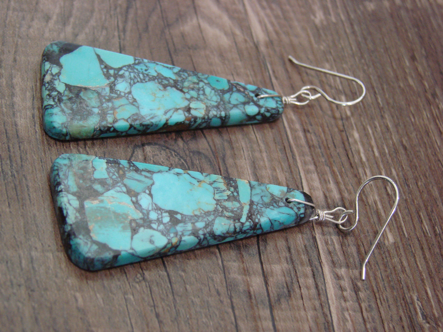Native American Sterling Silver Turquoise Slab Earrings - Garcia