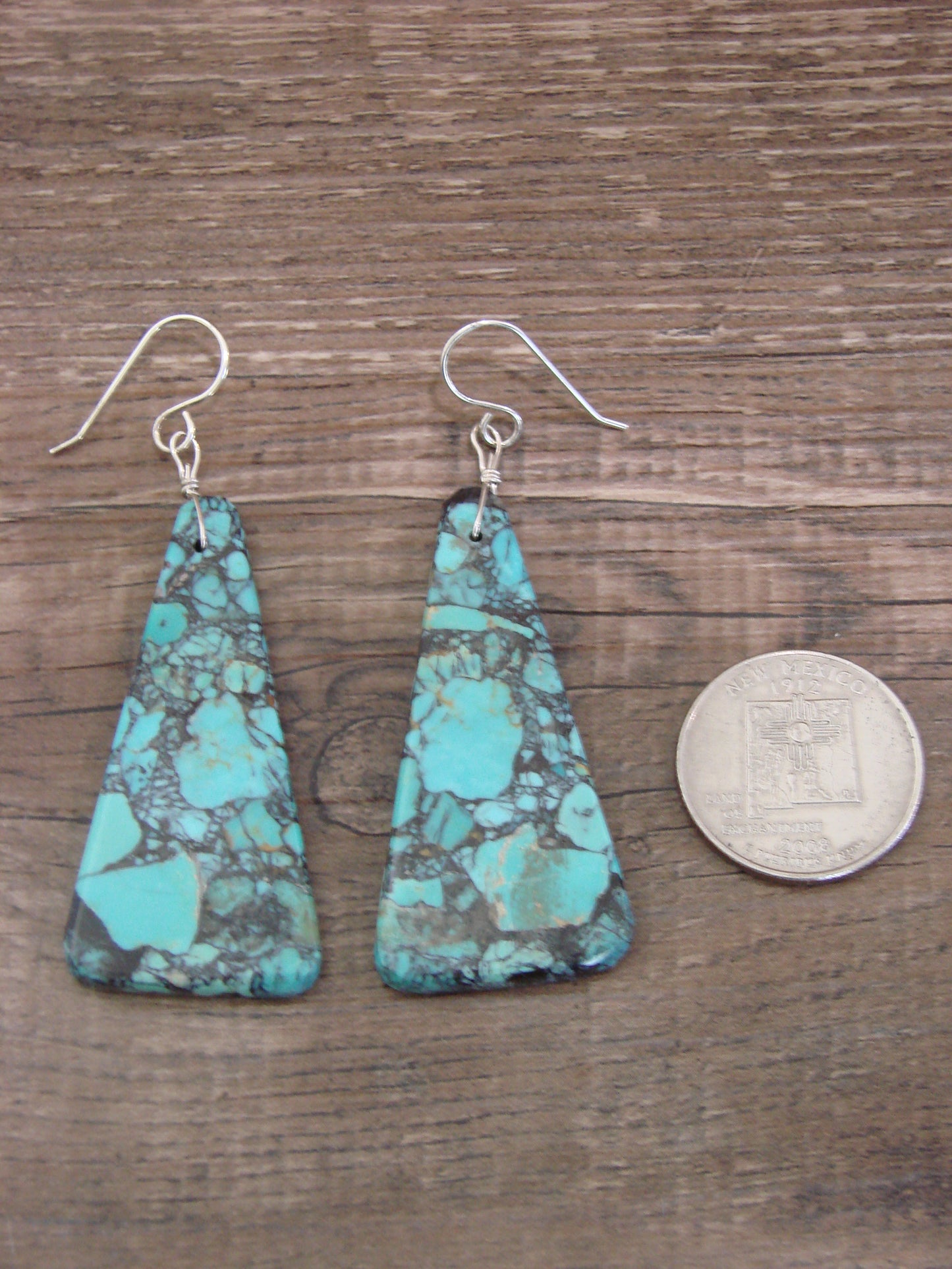 Native American Sterling Silver Turquoise Slab Earrings - Garcia
