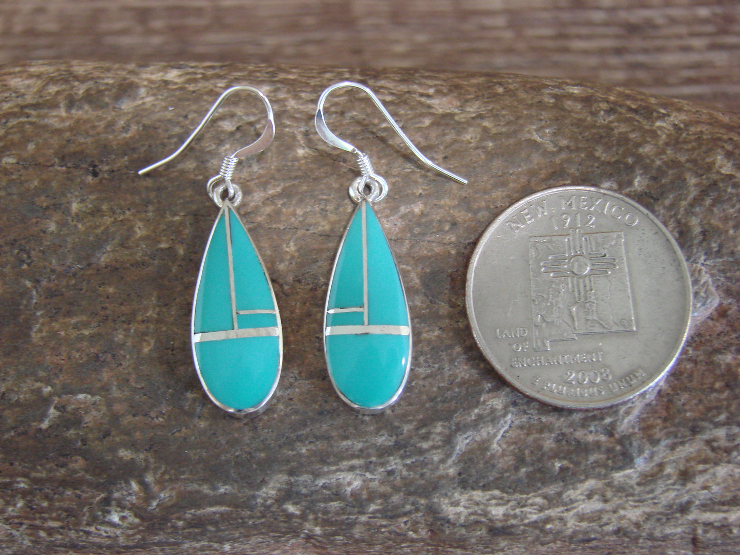 Native American Sterling Silver & Turquoise Inlay Dangle Earrings by Manygoats
