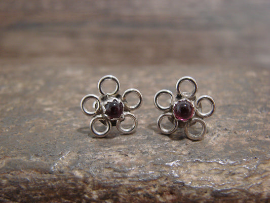 Native American Sterling Silver & Purple Floral Stud Post Earrings by Yatsattie