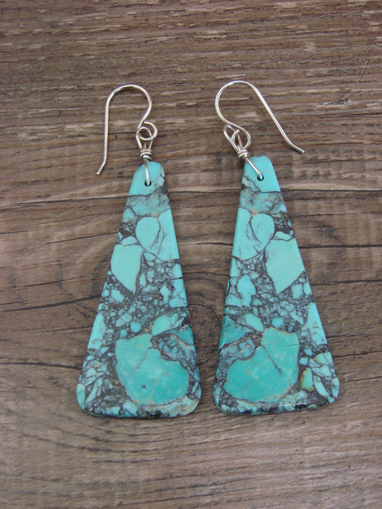Native American Sterling Silver Turquoise Slab Earrings - Garcia