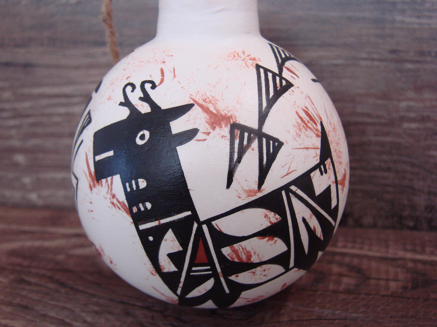 Native American Acoma Indian Hand Painted Fine Line Ornament by T. Sal