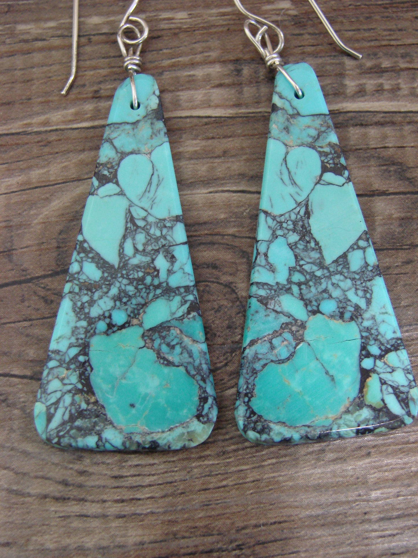 Native American Sterling Silver Turquoise Slab Earrings - Garcia