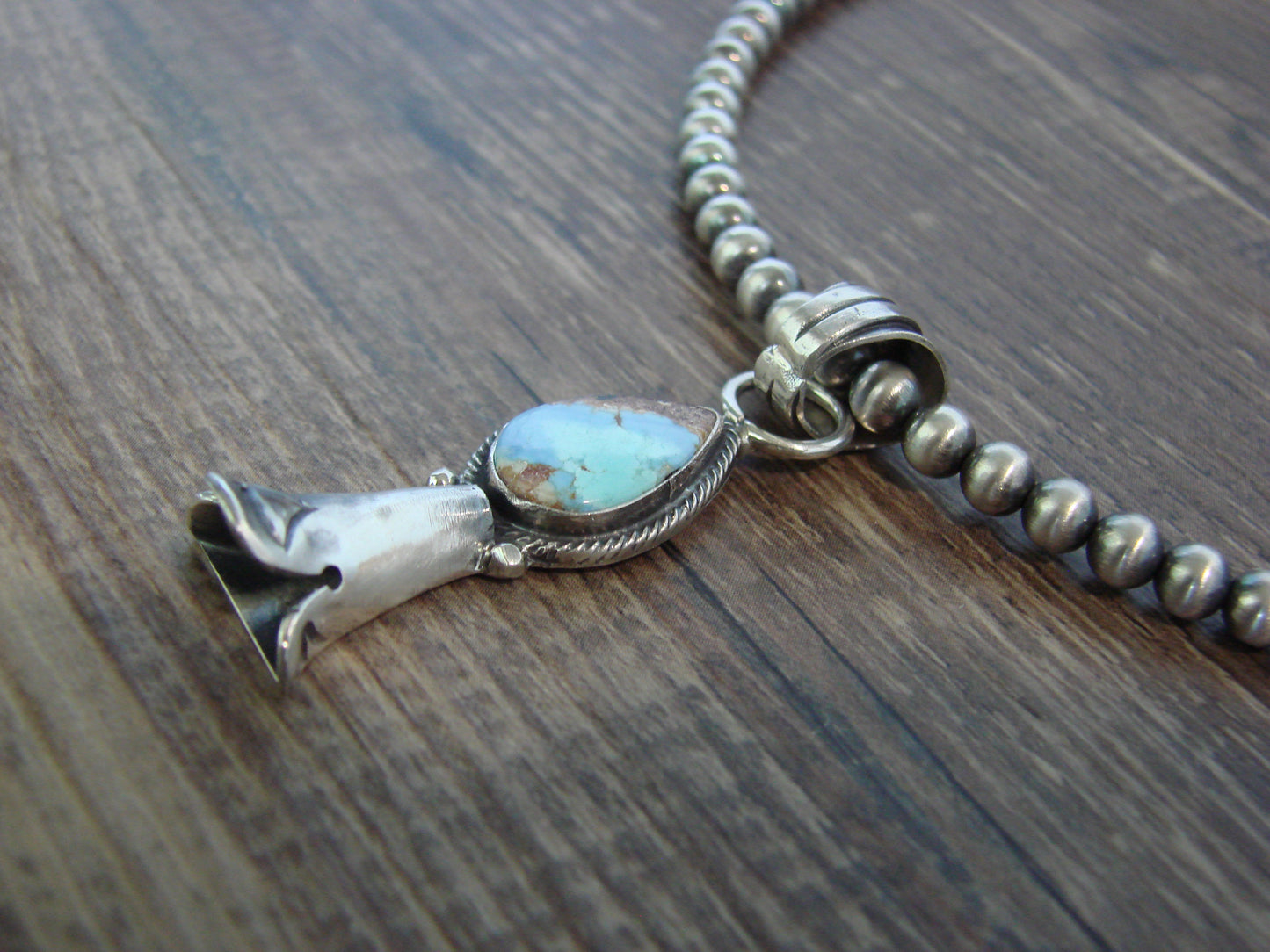 Native American 16" Sterling Silver Turquoise & Navajo Pearl Necklace by Betone