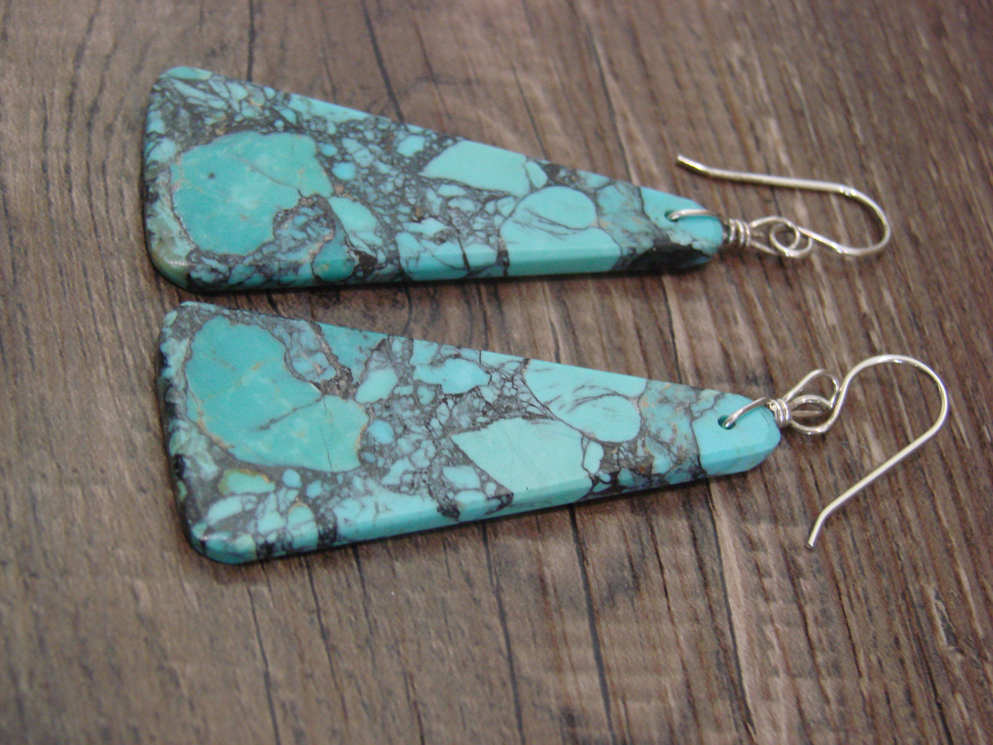 Native American Sterling Silver Turquoise Slab Earrings - Garcia