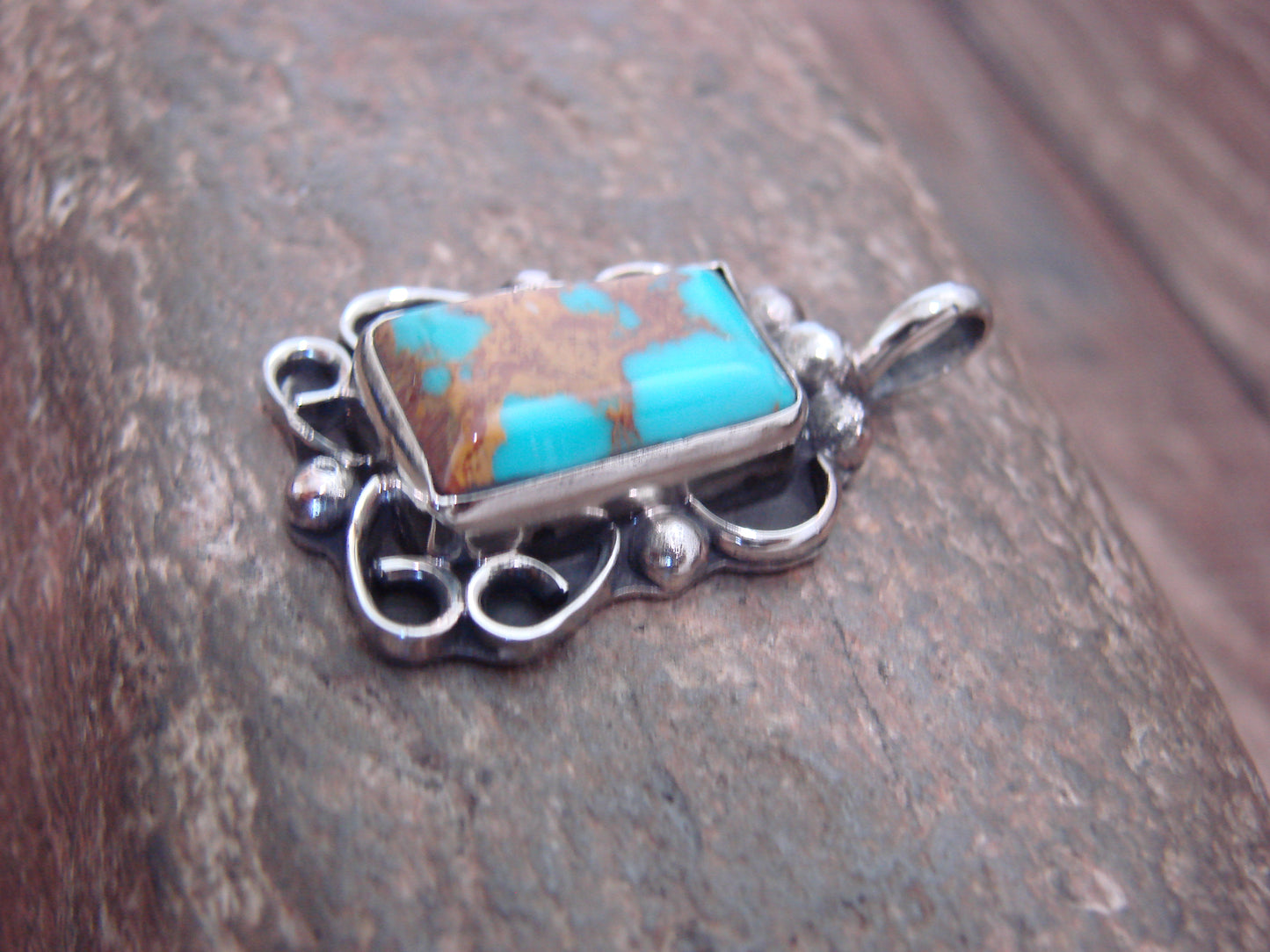 Native American Nickel Silver & Turquoise Howlite Pendant - Cleveland
