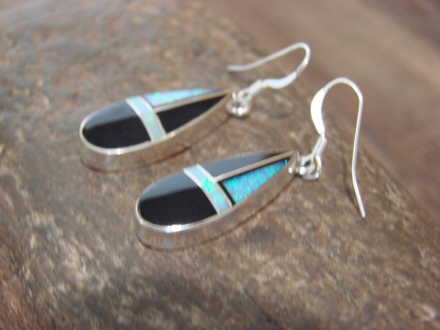 Native American Sterling Silver & Onyx Inlay Dangle Earrings by Manygoats