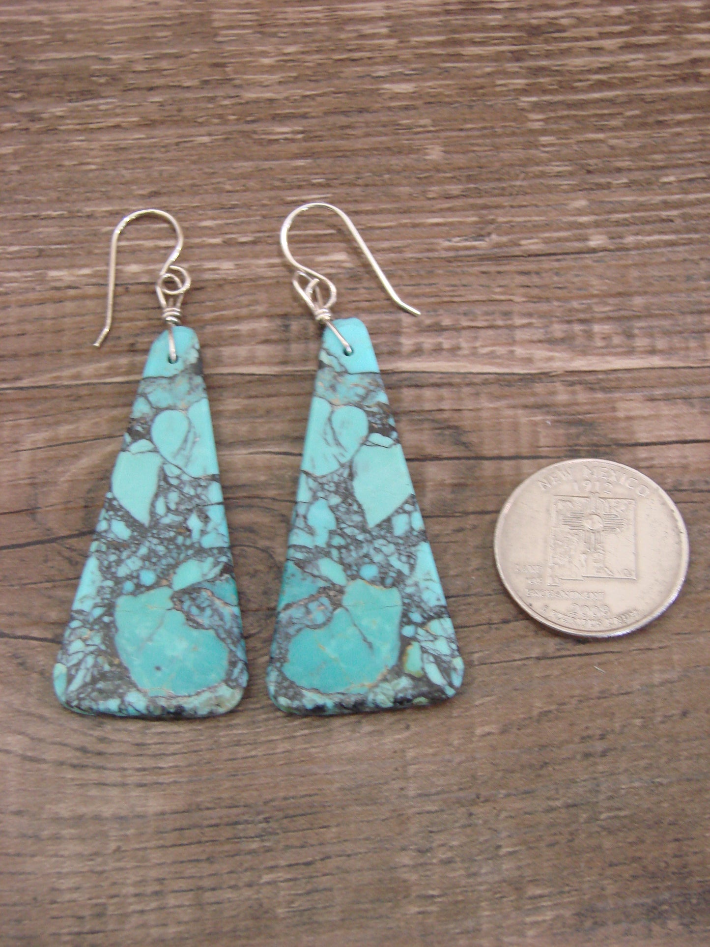 Native American Sterling Silver Turquoise Slab Earrings - Garcia