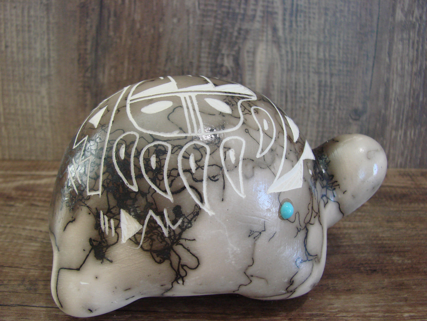 Native American Navajo Indian Pottery Horse Hair Turtle Sculpture by Vail